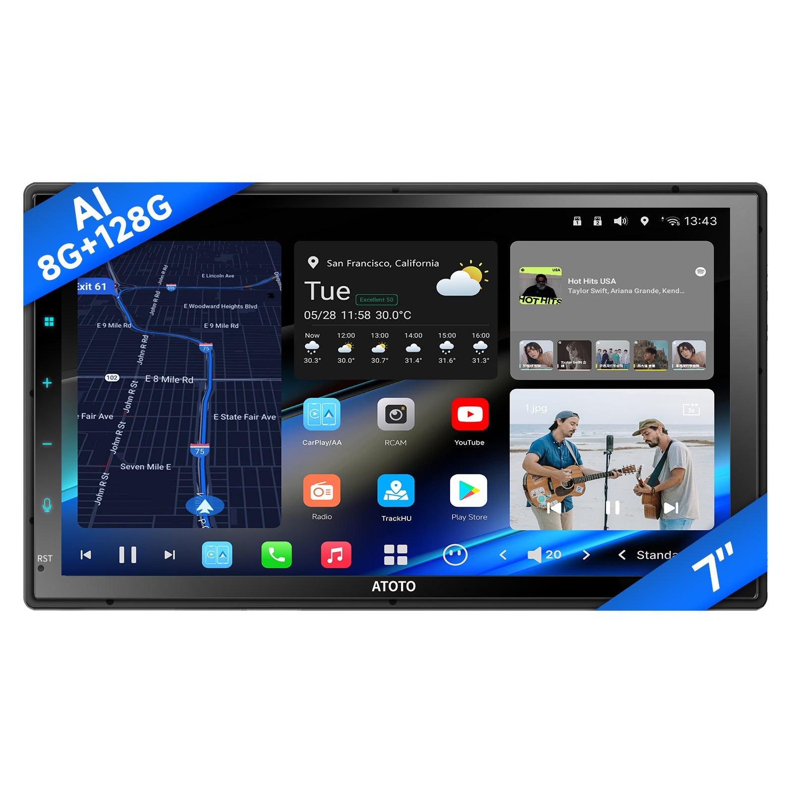 ATOTO Car Stereo 7inch Double Din Android Car Stereo, 8G+128G Car Audio ChatGPT AI, 4G LTE, Wireless Carplay & Android Auto, Dual Phone Connection & BT, Dual Cam Input w/Recording, GPS Tracker